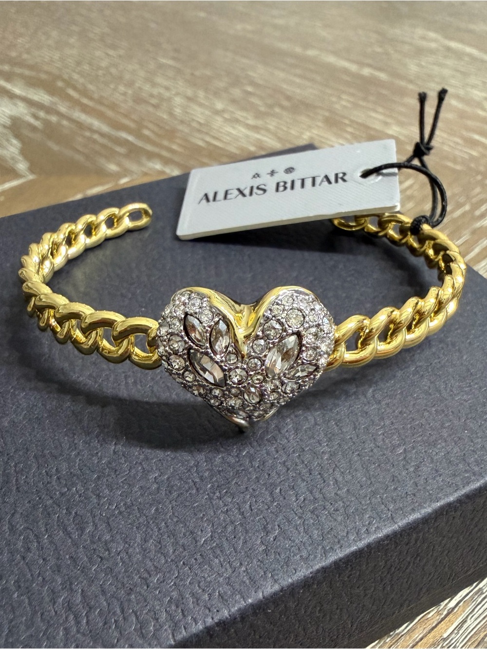 Alexis Bittar Solanales Crystal Heart Macrame Chain Cuff Bracelet